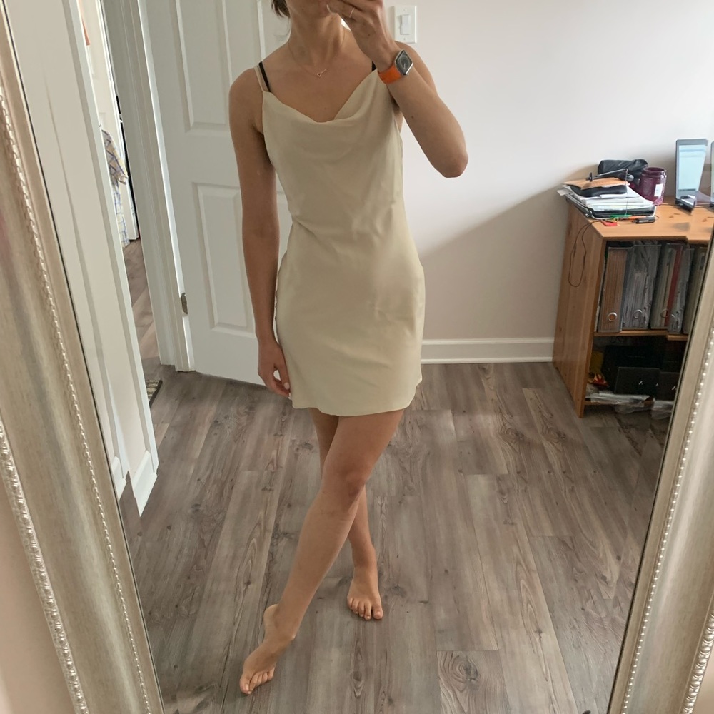 Urban Outfitters Beige Slip Dress Nude Cowlneck